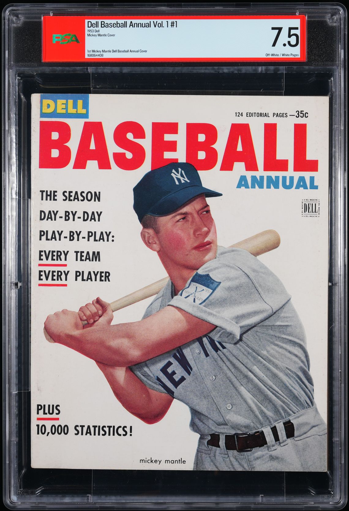 1953 Mickey Mantle Dell Baseball Annual #1 cover, PSA 7.5, highest graded copy known