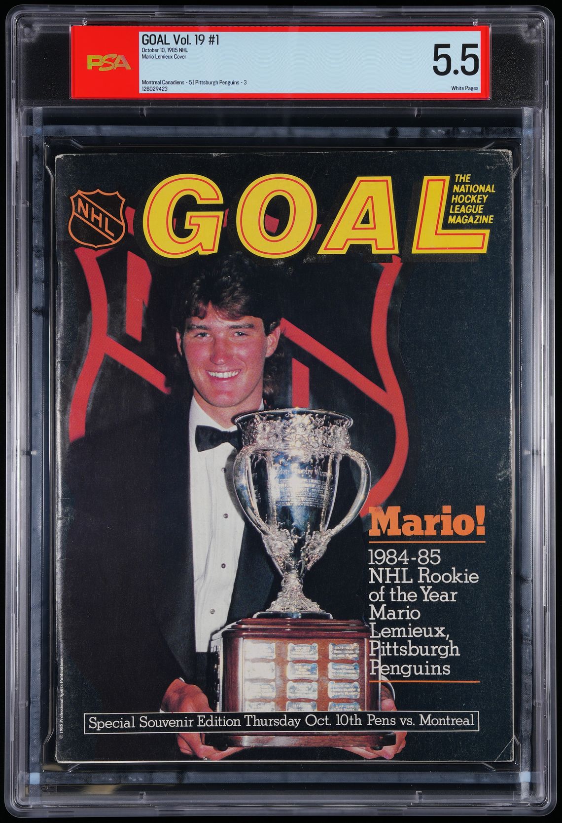 1985 Mario Lemieux Rookie GOAL Magazine Cover PSA Graded Hockey Collectible